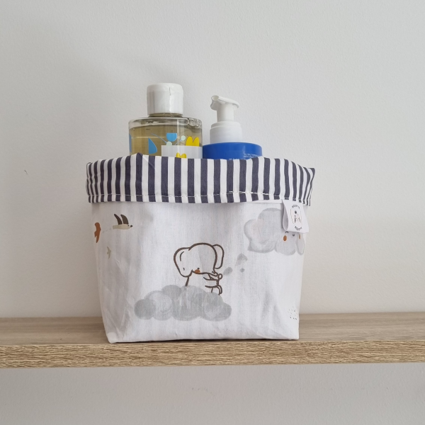 Paniers de Rangement Réversibles en Tissu - Modèle Nuages et Rayures - Biquette Biquette