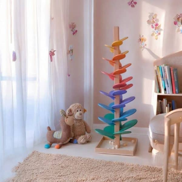 Arbre montessori - Arbre musical en bois - Cascade de boules colorées - Biquette Biquette