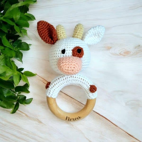 Hochet amigurumis - Le Premier Ami Doux de Votre Bébé - Collection animaux de la ferme - Biquette Biquette