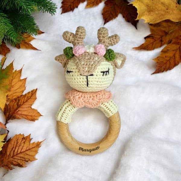 Hochets Hochet amigurumis - Le Premier Ami Doux de Votre Bébé - Collection animaux de la forêt - Biquette Biquette