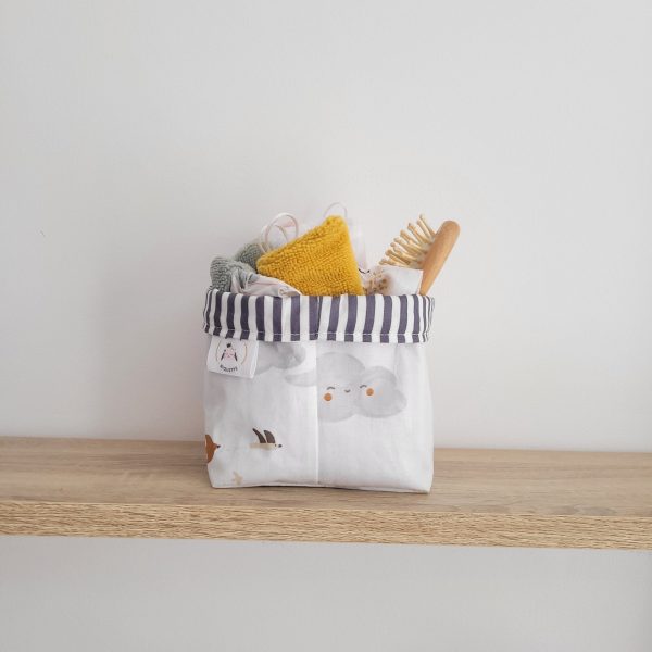 Paniers de Rangement Réversibles en Tissu - Modèle Nuages et Rayures - Biquette Biquette